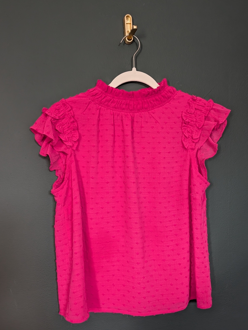 CeCe Hot Pink Ruffle Mock-Neck Sleeveless Blouse 0010 - Picture 1 of 6